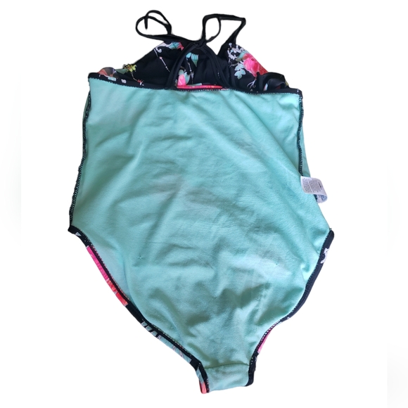 Beautiful Floral Bikini One-Piece Swim  🏊‍♂️ Black & Pink Women's Sz L (10,12) - Picture 9 of 14